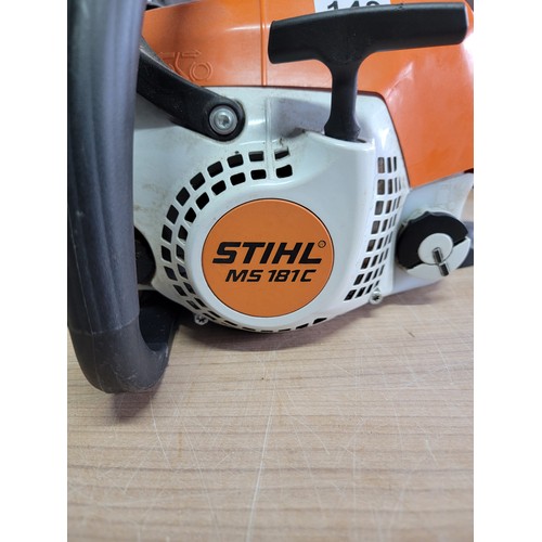 143 - A Stihl M51/81/C chainsaw, complete with manual and spark plug key tool, in working order, will need... 