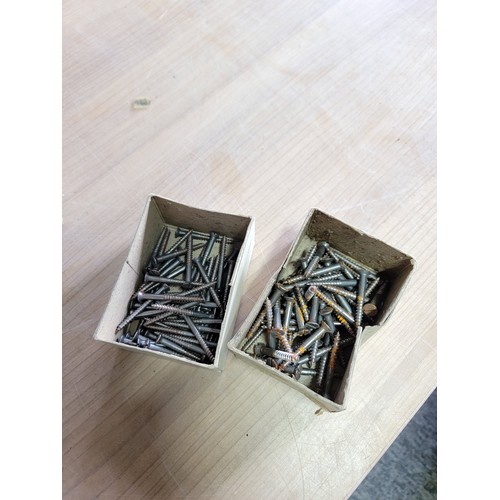 144 - Box containing a large quantity of boxed flat head screws of various sizes, see pictures for more de... 