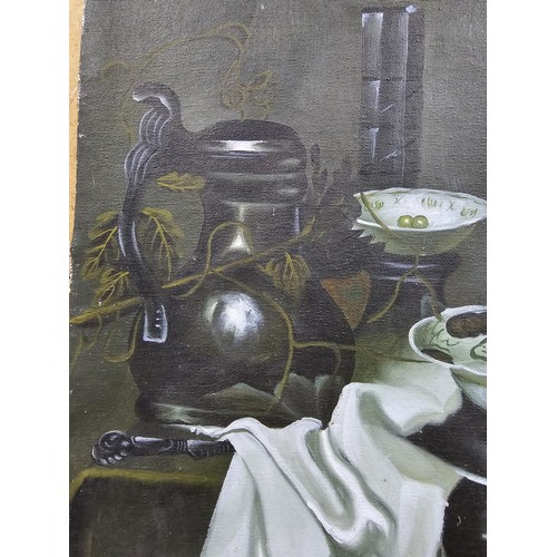 235 - Original oil on canvas of still life scene well executed along with an original copper plate engravi... 