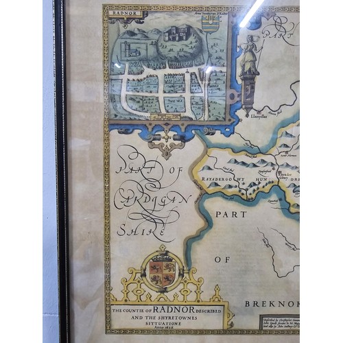 237 - Good framed and glazed antique map of the county of Radnor hand coloured dated 1610 but most likely ... 