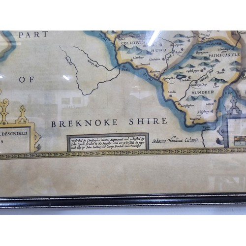 237 - Good framed and glazed antique map of the county of Radnor hand coloured dated 1610 but most likely ... 