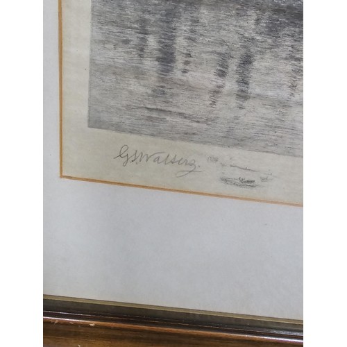 239 - 2x framed and glazed antique etchings of ship scenes both are pencil signed G.S.Walters (George Stan... 