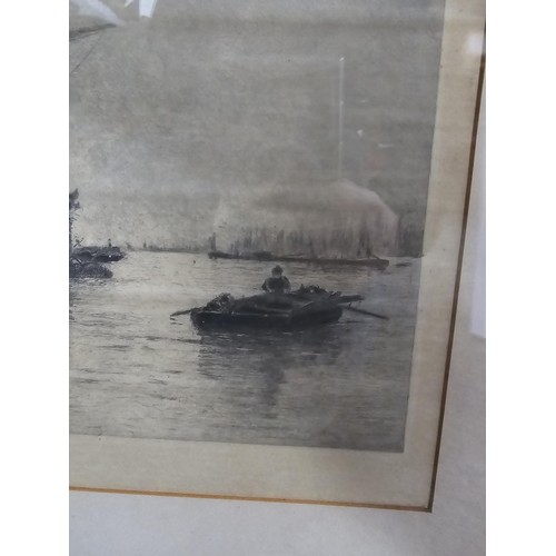 239 - 2x framed and glazed antique etchings of ship scenes both are pencil signed G.S.Walters (George Stan... 