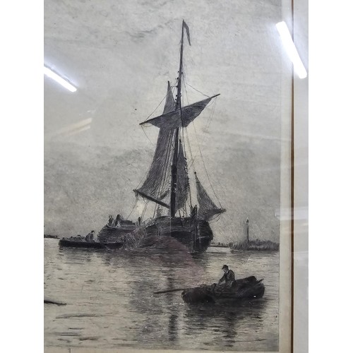 239 - 2x framed and glazed antique etchings of ship scenes both are pencil signed G.S.Walters (George Stan... 