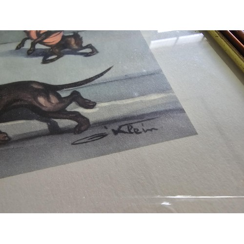 242 - Series of three framed and glazed comical dog prints by Boris O'Klein each one is titled sex appeal,... 