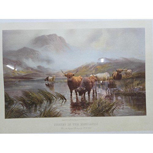 243 - Large gilt framed and glazed engraving 'Sunset in the Highlands' of a highland cattle scene from the... 