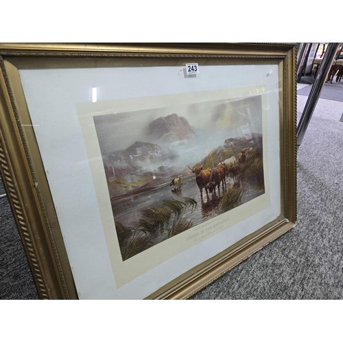 243 - Large gilt framed and glazed engraving 'Sunset in the Highlands' of a highland cattle scene from the... 