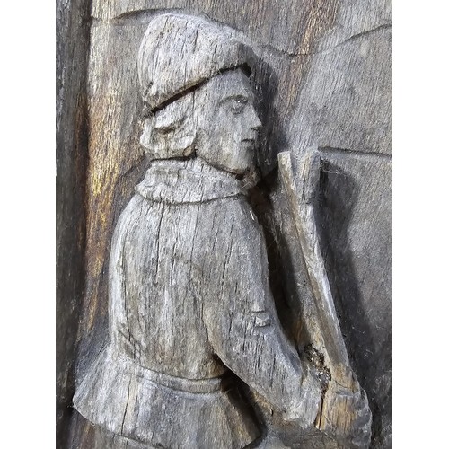 246 - An antique very old hand carved wooden panel Frieze, depicting an agricultural scene of a man leadin... 