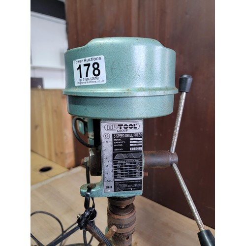 178 - NuTool 5 speed drill press model ch10 with a 1/4 HP, in good working condition complete with chuk ke... 