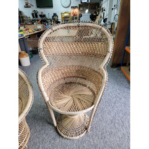 183 - 2x wicker chairs inc a large peacock chair and a smaller tub chair both in overall good condition, h... 