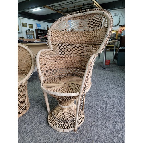 183 - 2x wicker chairs inc a large peacock chair and a smaller tub chair both in overall good condition, h... 