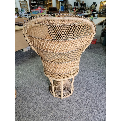 183 - 2x wicker chairs inc a large peacock chair and a smaller tub chair both in overall good condition, h... 