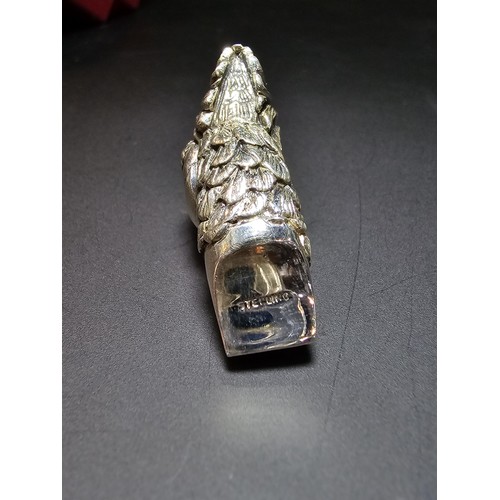 340 - A stunning sterling silver parrot head formed whistle featuring yellow glass eyes, beautifully cast ... 