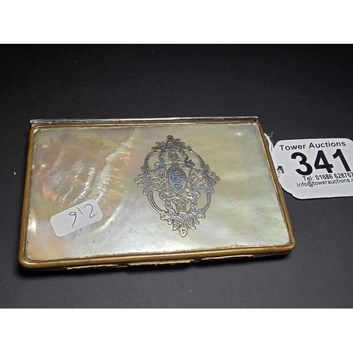 341 - A good quality antique mother of pearl cased notebook having an overlaid sterling silver cartouche t... 