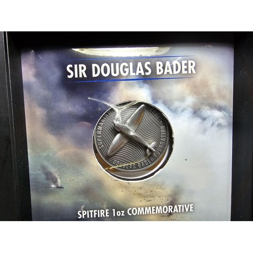 342 - A Sir Douglas Bader Spitfire 1oz commemorative coin, struck in 999/1000 silver, features a 3D Spitfi... 