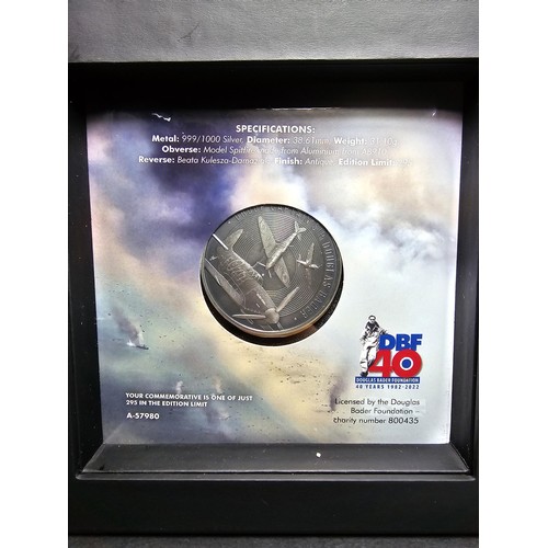 342 - A Sir Douglas Bader Spitfire 1oz commemorative coin, struck in 999/1000 silver, features a 3D Spitfi... 