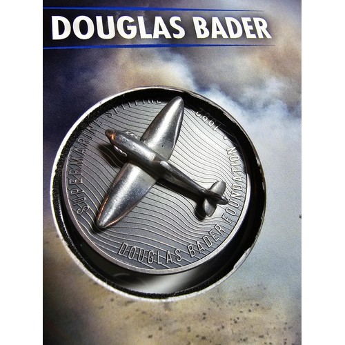 342 - A Sir Douglas Bader Spitfire 1oz commemorative coin, struck in 999/1000 silver, features a 3D Spitfi... 