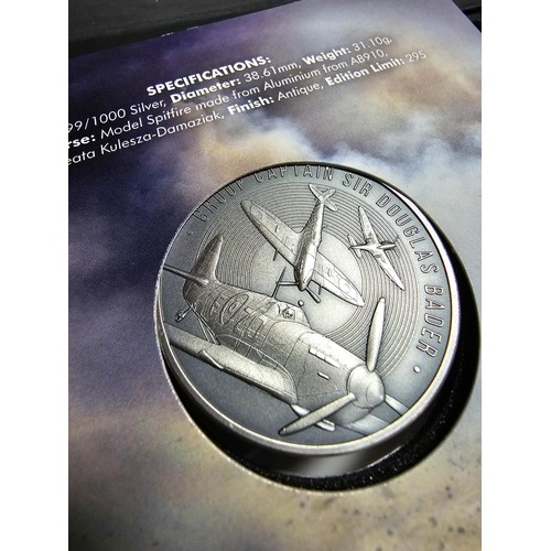 342 - A Sir Douglas Bader Spitfire 1oz commemorative coin, struck in 999/1000 silver, features a 3D Spitfi... 