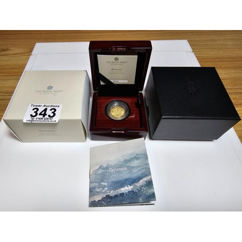 343 - The Royal mint Britannia 2023 UK 1/4 Oz (7.80g) gold proof coin £25 with King Charles III head, stru... 