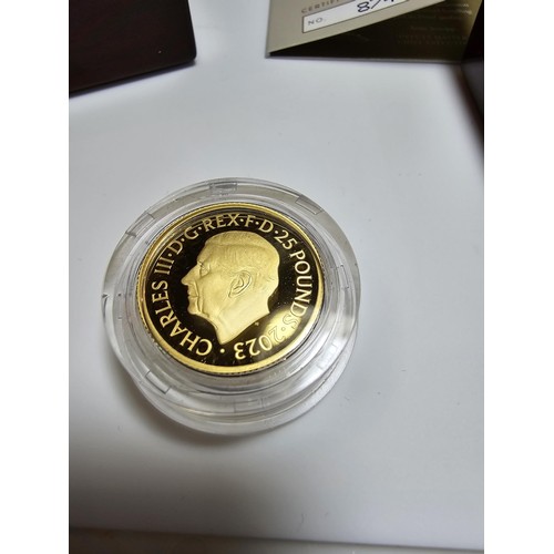 343 - The Royal mint Britannia 2023 UK 1/4 Oz (7.80g) gold proof coin £25 with King Charles III head, stru... 