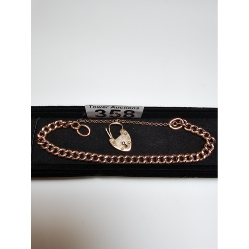 358 - A stunning 9ct rose gold curb link bracelet with a chunky 9ct rose gold padlock, in excellent clean ... 