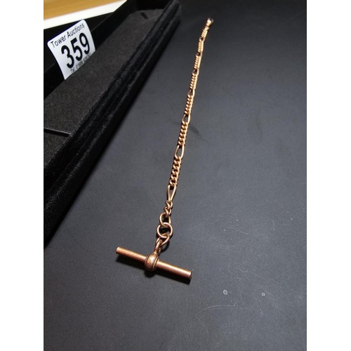 359 - A good antique 9ct rose gold Albert chain with a T-bar end and a lobster claw clasp. In excellent cl... 