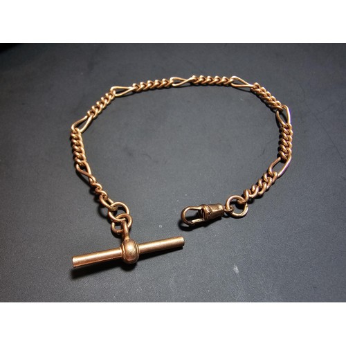 359 - A good antique 9ct rose gold Albert chain with a T-bar end and a lobster claw clasp. In excellent cl... 