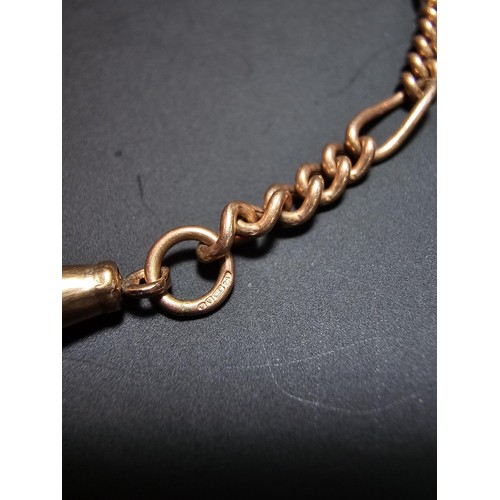 359 - A good antique 9ct rose gold Albert chain with a T-bar end and a lobster claw clasp. In excellent cl... 