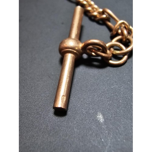 359 - A good antique 9ct rose gold Albert chain with a T-bar end and a lobster claw clasp. In excellent cl... 