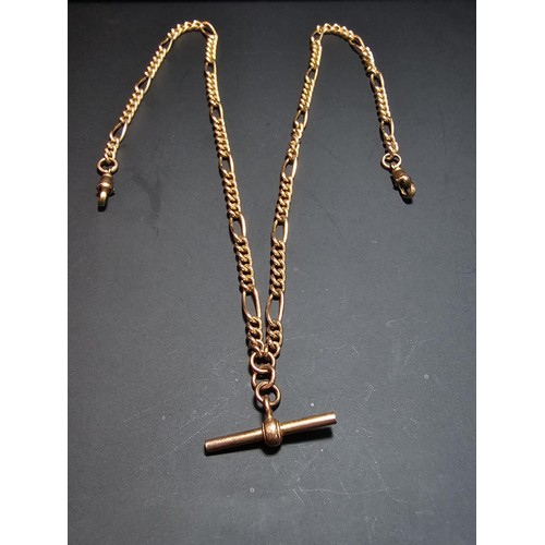 360 - A good antique 9ct rose gold double albert chain with a T-bar and 2 lobster claw clasps in excellent... 