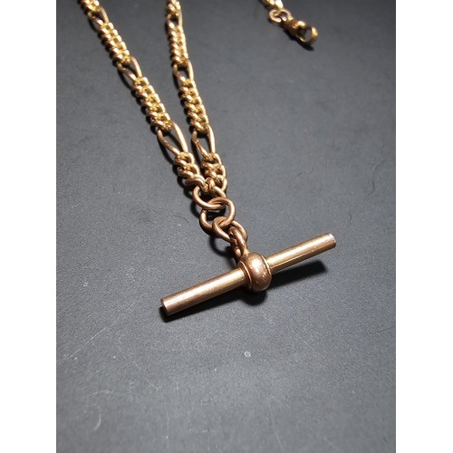 360 - A good antique 9ct rose gold double albert chain with a T-bar and 2 lobster claw clasps in excellent... 