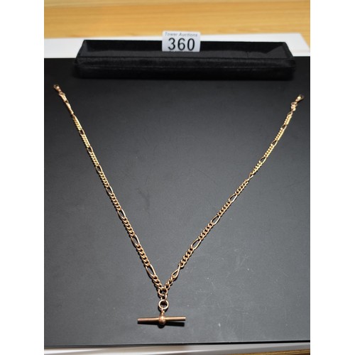 360 - A good antique 9ct rose gold double albert chain with a T-bar and 2 lobster claw clasps in excellent... 