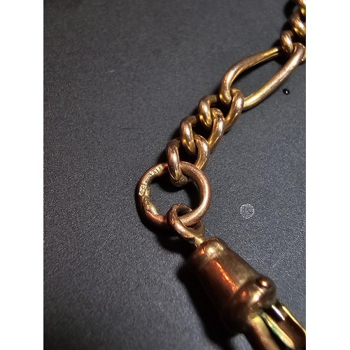 360 - A good antique 9ct rose gold double albert chain with a T-bar and 2 lobster claw clasps in excellent... 