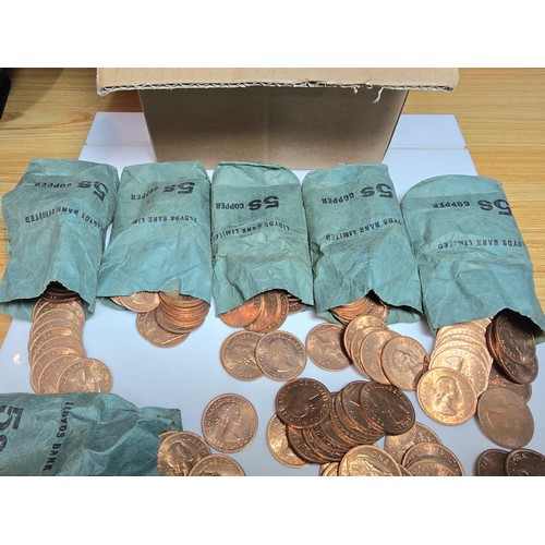 328 - A very large quantity of approx 338 uncirculated copper 1 penny coins all dated 1967. The last year ... 