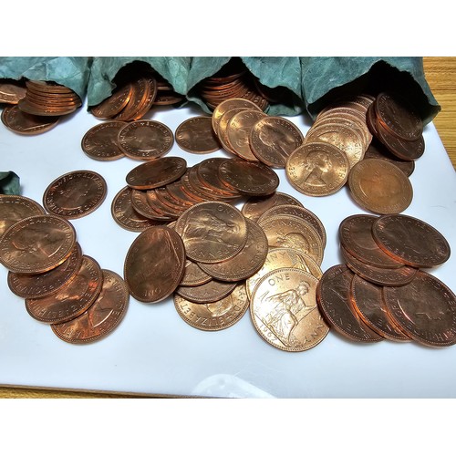 328 - A very large quantity of approx 338 uncirculated copper 1 penny coins all dated 1967. The last year ... 