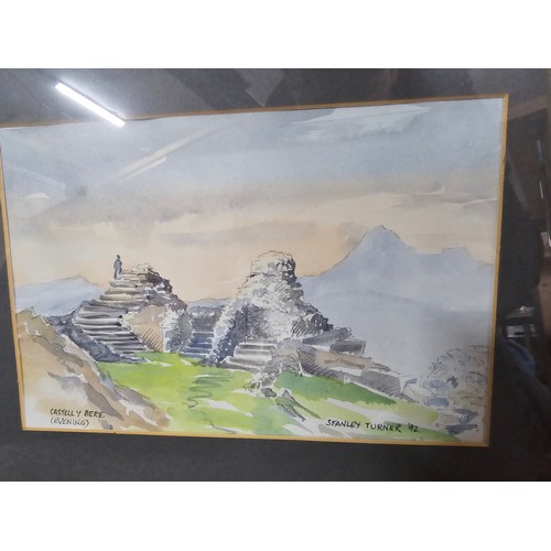 227 - Framed and glazed watercolour of Castell y Bere (evening) signed by Stanley Turner '92, along with a... 