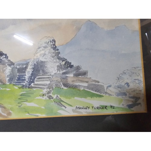 227 - Framed and glazed watercolour of Castell y Bere (evening) signed by Stanley Turner '92, along with a... 