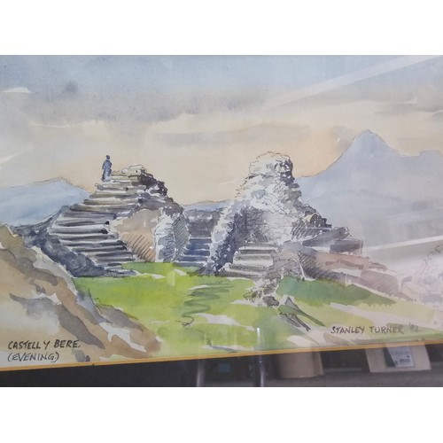 227 - Framed and glazed watercolour of Castell y Bere (evening) signed by Stanley Turner '92, along with a... 