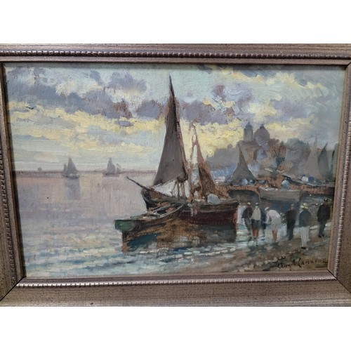 398 - Pair of good quality vintage gilt framed Angelo Cannone (1899 - 1992) oil on board scenes depicting ... 