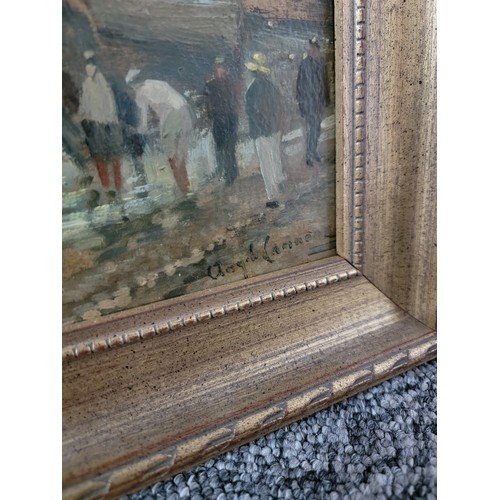 398 - Pair of good quality vintage gilt framed Angelo Cannone (1899 - 1992) oil on board scenes depicting ... 