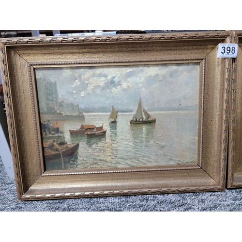 398 - Pair of good quality vintage gilt framed Angelo Cannone (1899 - 1992) oil on board scenes depicting ... 