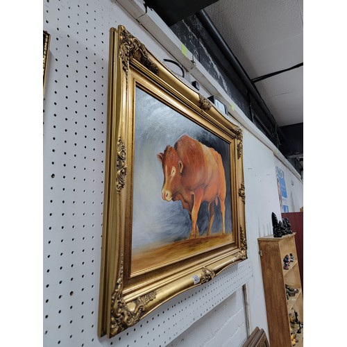 400 - An impressive gilt framed oil on board of a Limousin bull painted by local artist Diarmid Doody (Dee... 