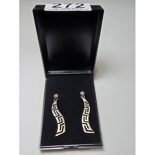 272 - A pair of 925 silver long drop earrings in the Grecian Key style. In excellent clean condition, boxe... 