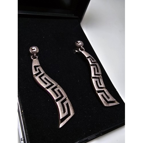 272 - A pair of 925 silver long drop earrings in the Grecian Key style. In excellent clean condition, boxe... 