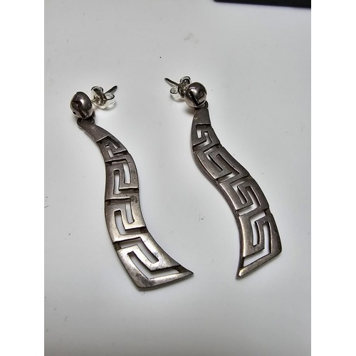 272 - A pair of 925 silver long drop earrings in the Grecian Key style. In excellent clean condition, boxe... 