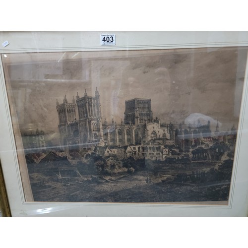 403 - Antique framed glazed and mounted etching of Bristol Cathedral Charles Bird (1856 - 1916), Published... 