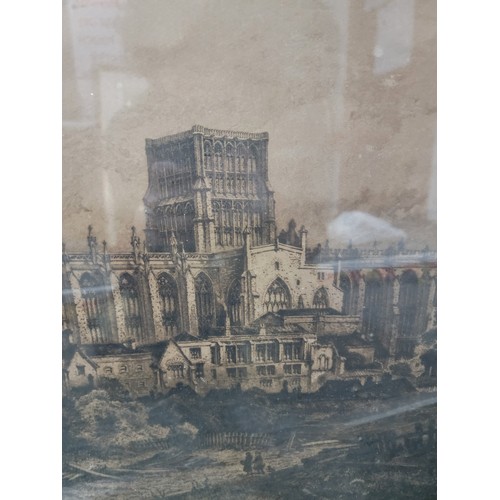 403 - Antique framed glazed and mounted etching of Bristol Cathedral Charles Bird (1856 - 1916), Published... 