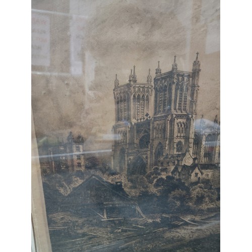 403 - Antique framed glazed and mounted etching of Bristol Cathedral Charles Bird (1856 - 1916), Published... 