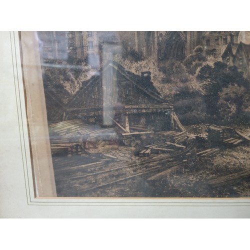 403 - Antique framed glazed and mounted etching of Bristol Cathedral Charles Bird (1856 - 1916), Published... 