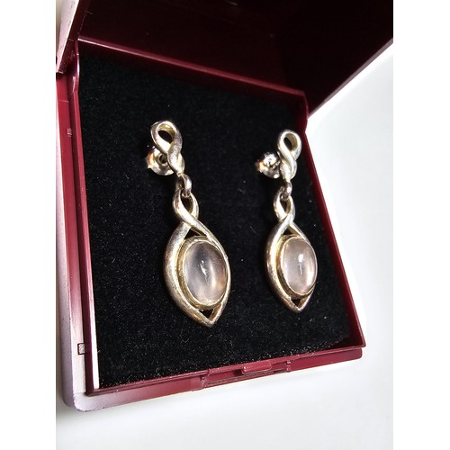 278 - A pair of 925 silver drop earrings both inset with rose quartz stones, in excellent clean condition ... 